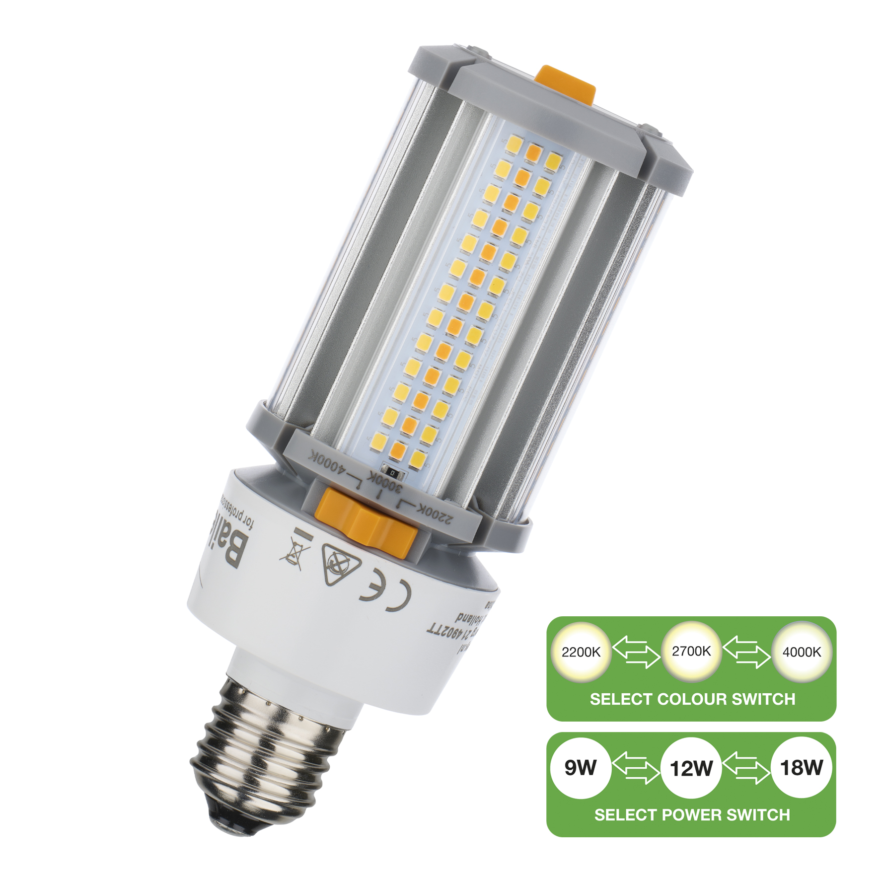LED Corn Switch E27 9W-12W-18W 1000lm-2350lm 2200K-4000K