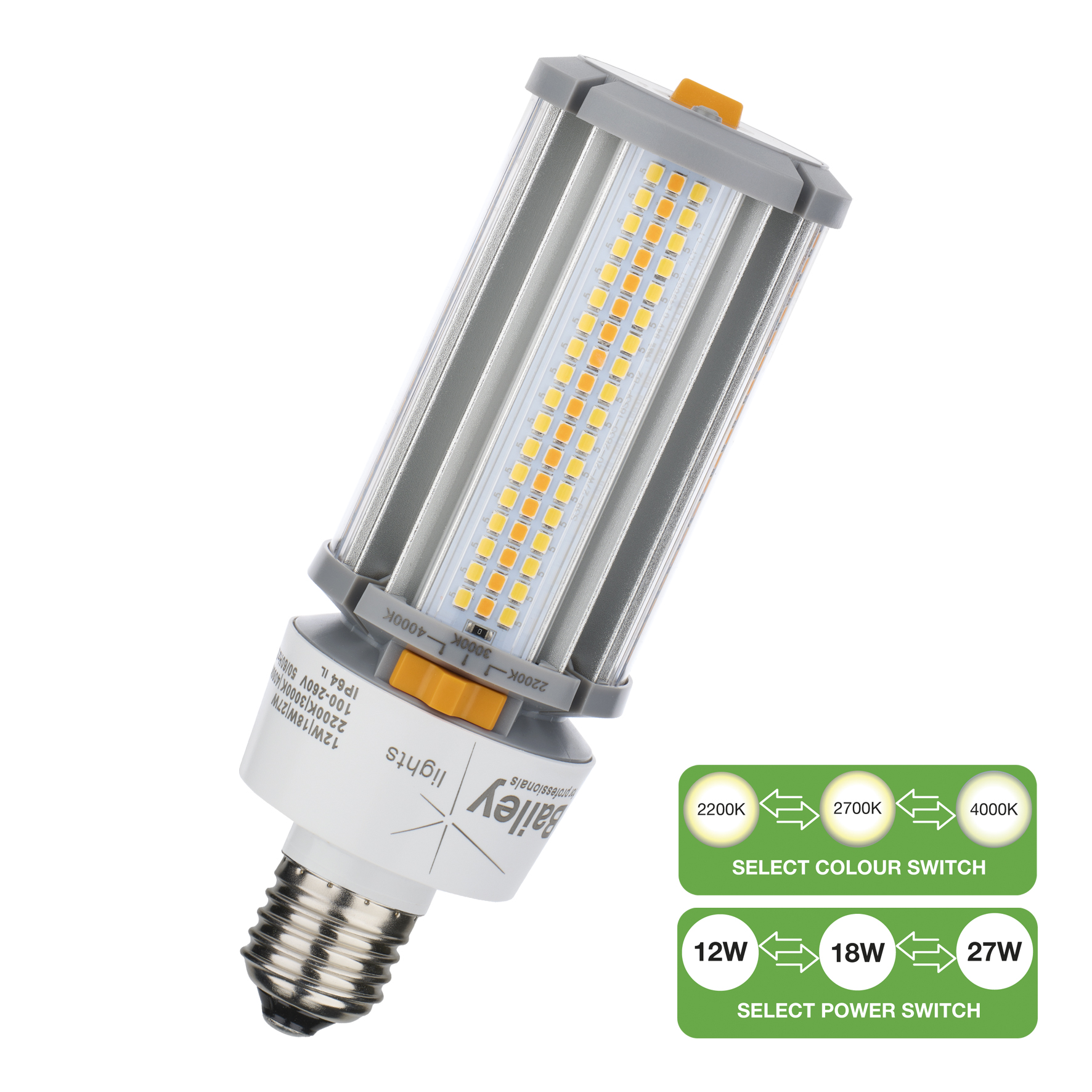 LED Corn Switch E27 12W-18W-27W 1500lm-3500lm 2200K-4000K